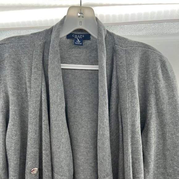 Chaps Cardigan Women's Size Small Gray Open Front Long Sleeve Buttons - Picture 2 of 8